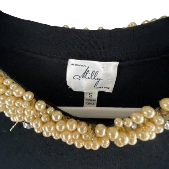 Milly New York Wool Sweater Dress Pearl Embellished Neck Size S Evening Neutral - Picture 4 of 12